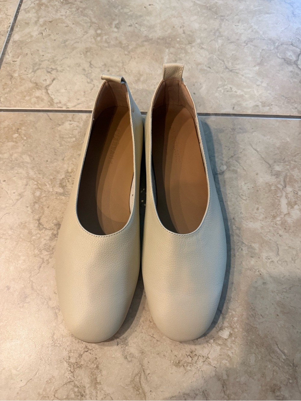 Everlane Cream Leather Slip-On Ballet Flats